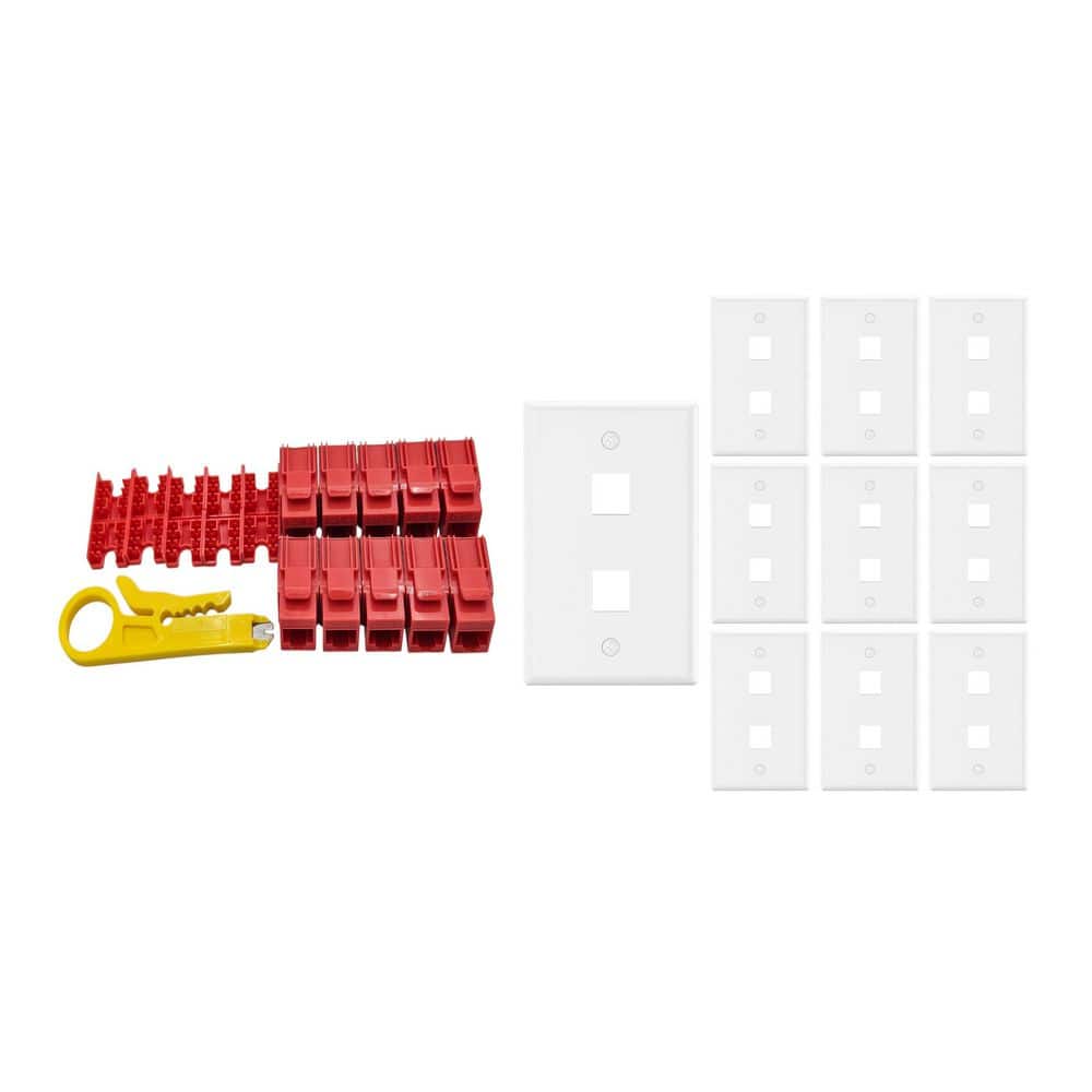 10-Pack 1-Gang White Keystone Plastic Wall Plates 2-Port & 10 Cat 6 RJ45 Keystone Jacks Red price history on PriceWatchPro