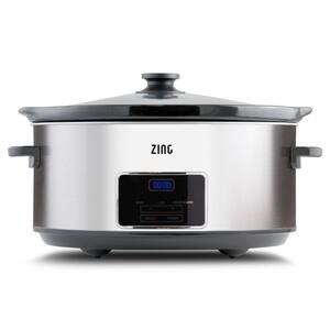 7 Qt. Oval Dark Stainless Steel Programmable Slow Cooker with Glass Lid
