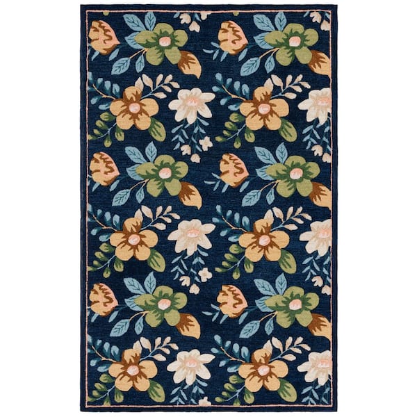 Blossom 5 ft. x 8 ft. Navy/Green Contemporary Floral Area Rug