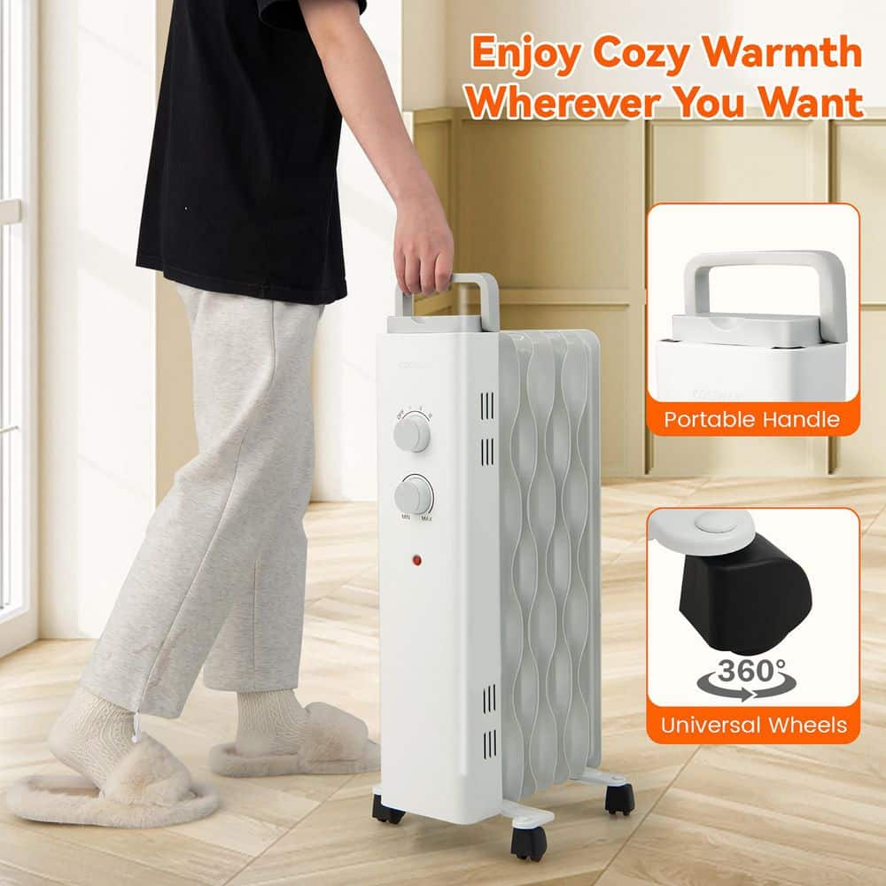White 1500W Oil Filled Radiant Space Heater with Thermostat