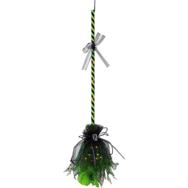 HAUNTED HILL FARM:Haunted Hill Farm 36 in. Battery Operated Green Witch's Broomstick with Green Lights Halloween Prop