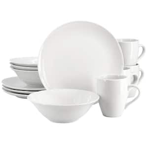 Wintercap 12-Piece White Fine Ceramic Dinnerware Set