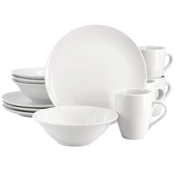 Gibson Home Wintercap 12-Piece White Fine Ceramic Dinnerware Set