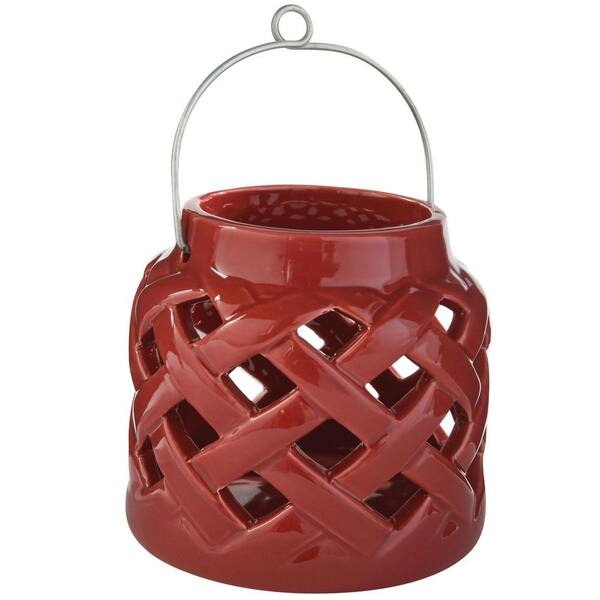 Unbranded 5 in. H Ceramic Lantern in Red