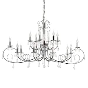 18-Light Polished Chrome Crystal Chandelier Light Fixture with Hanging Crystal Beads