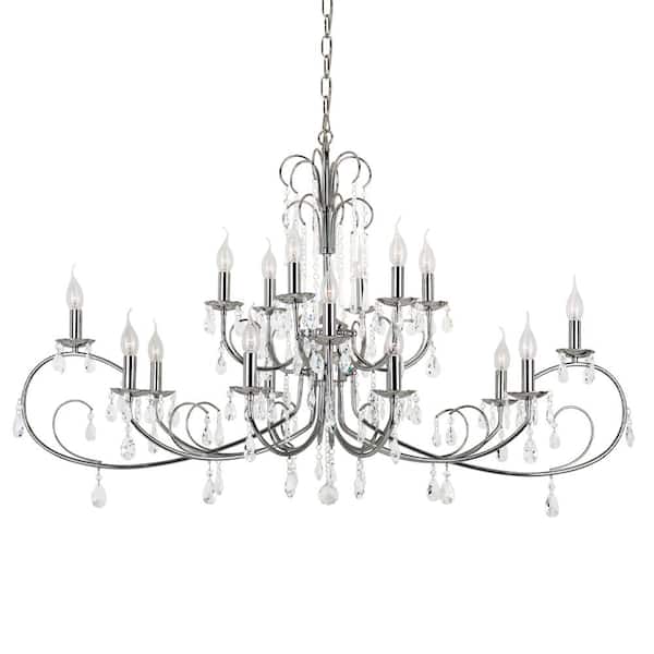 Bel Air Lighting 18-Light Polished Chrome Crystal Chandelier Light Fixture with Hanging Crystal Beads