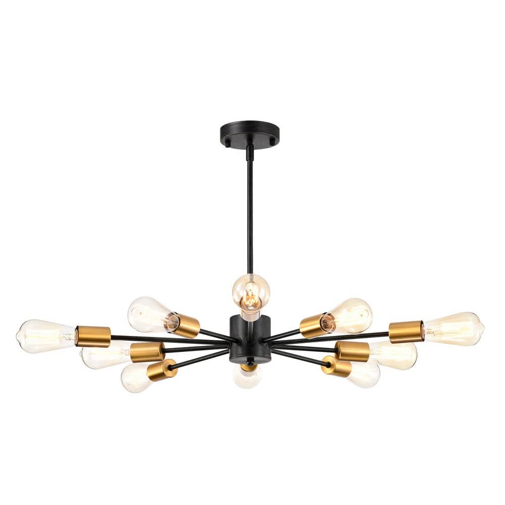 Antique Black and Gold 10-Light Sputnik Chandelier