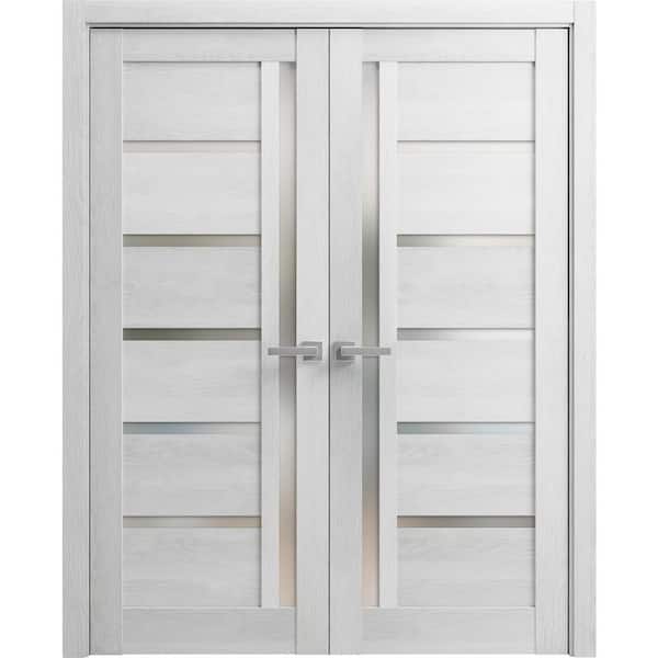 Sartodoors 72 in. x 84 in. 2 Panel Light Grey Oak Color Finished Solid MDF Sliding Door with Hardware