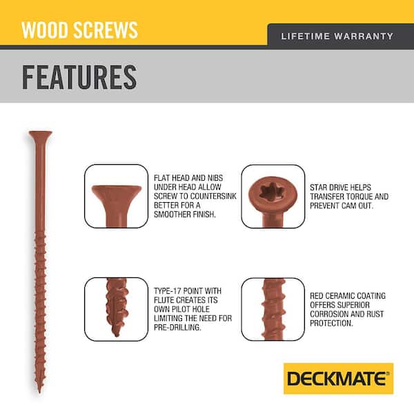 DECKMATE #10 4 in. Red Flat-Head Square Drive Deck Screw Exterior Self-Starting 5 lbs. Box (435-Piece)