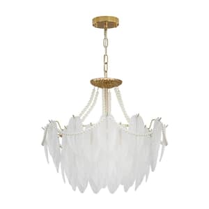 23.6in. 9-Light Modern Adjustable Pendant Light, Crystal Chandelier with 4-Tier Feather Glass Lampshade, Bulbs Included