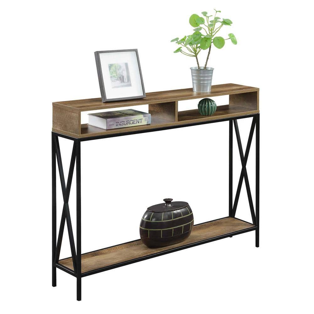 Nutmeg Wood & Black Metal Deluxe Console Table with Storage Shelf