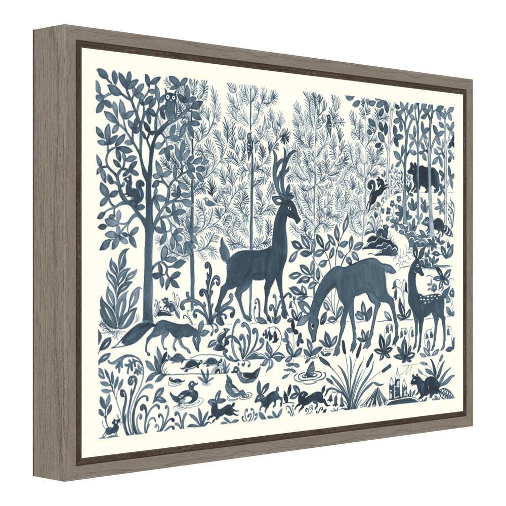 Forest Life I Blue and White Framed Canvas Art