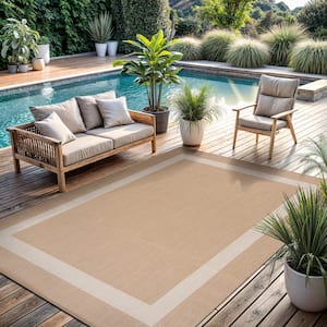 Summer Natural 10 ft. x 14 ft. Bordered Indoor Outdoor Area Rug