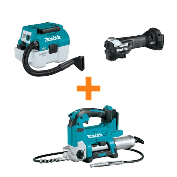 18V LXT Brushless 2 Gallon HEPA Filter Wet/Dry Vacuum and 18V LXT Brushless Multi-Tool with bonus 18V LXT Grease Gun