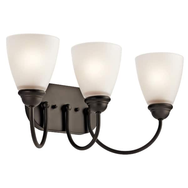 KICHLER Jolie 20.25 in. 3-Light Olde Bronze Transitional Bathroom Vanity Light with Satin Etched Glass