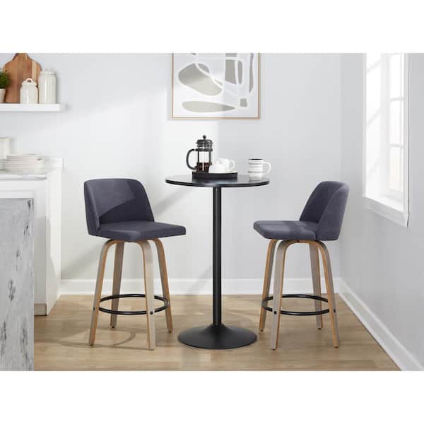 Lumisource Toriano 25.5 in. Blue Fabric, Whitewashed Wood, and Black Metal Fixed-Height Counter Stool (Set of 2)