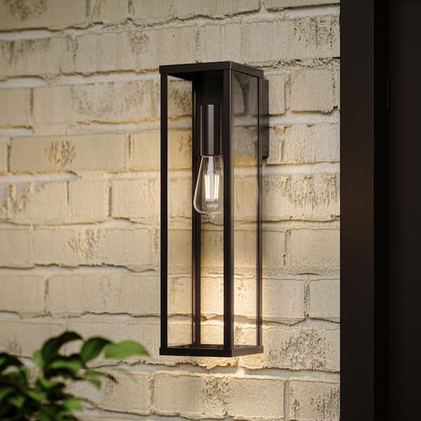Ryle 20 in. Matte Black 1-Light Hardwired Extra Large Wall Lantern with Clear Glass Panels