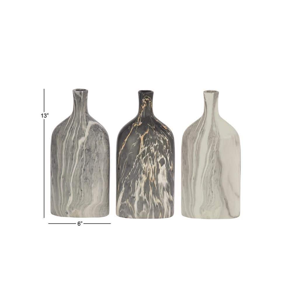 Gray Faux Marble Ceramic Decorative Vase Set, 6" x 3" x 13"