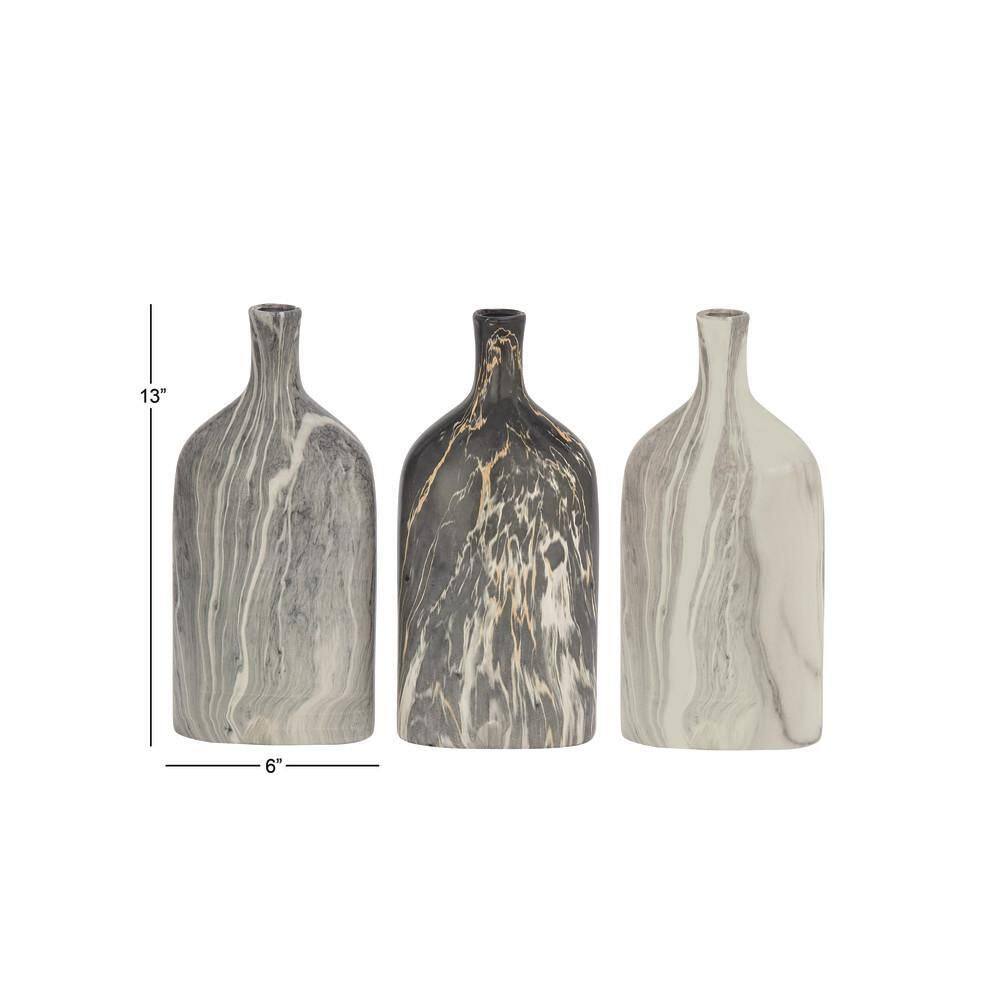 Gray Faux Marble Ceramic Decorative Vase Set, 6" x 3" x 13"