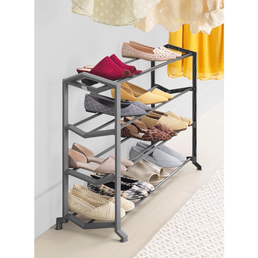 Gray 4-Tier Stackable Metal Shoe Rack