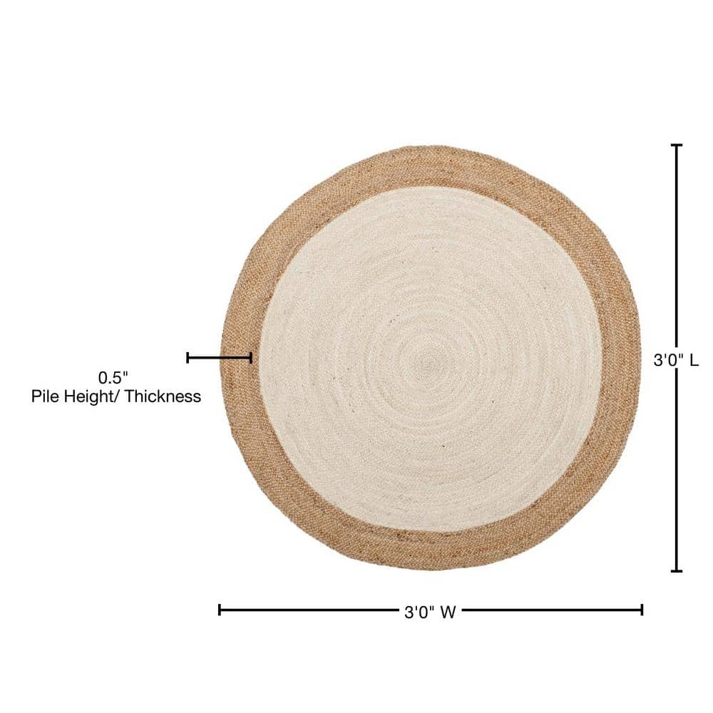Ivory and Natural Handmade Braided Jute Round Rug