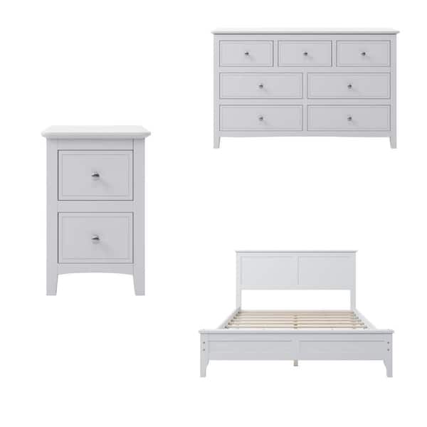 wetiny 3-Piece White Full Bedroom Set