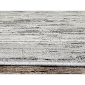 Davide 1228 Transitional Striated Grey 8 ft. x 8 ft. Round Area Rug