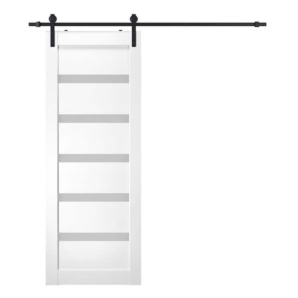 Belldinni Leora 18 in. x 80 in. 5-Lite Frosted Glass Bianco Noble Wood Composite Sliding Barn Door with Hardware Kit
