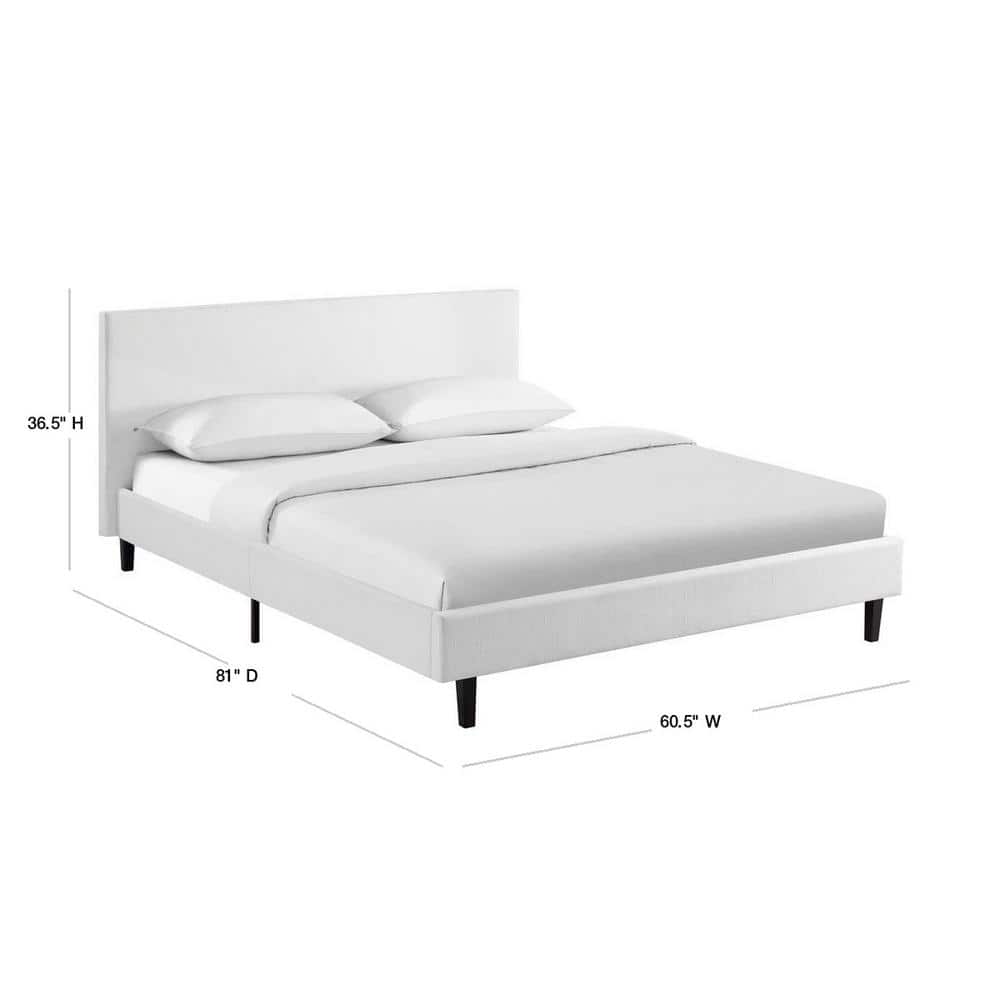 Anya White Full Upholstered Platform Bed with Wood Slat Support