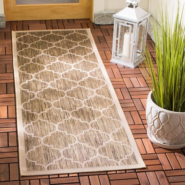Courtyard Brown/Bone 2 ft. x 7 ft. Geometric Indoor/Outdoor Patio  Runner Rug