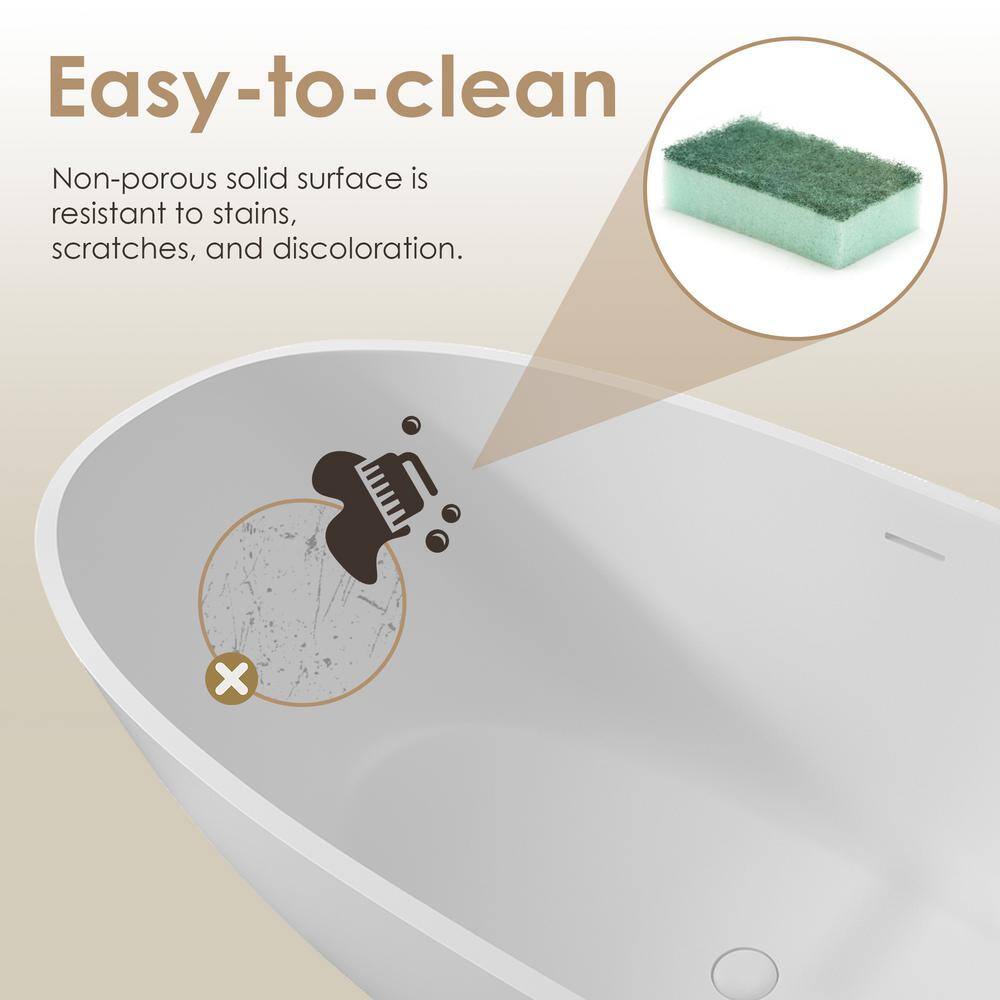 Euston 65'' Matte White Solid Surface Freestanding Oval Bathtub