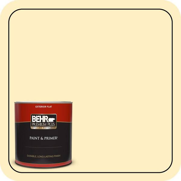 BEHR PREMIUM PLUS 1 qt. #380A-2 Moonlit Yellow Flat Exterior Paint & Primer