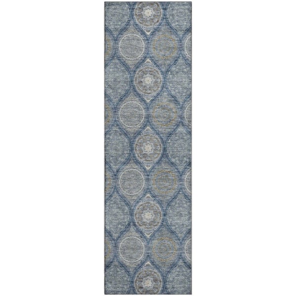 Mayfield Premium Machine Washable Abstract AMF976 Navy 2 ft. 3 in. x 7 ft. 6 in. Runner Rug