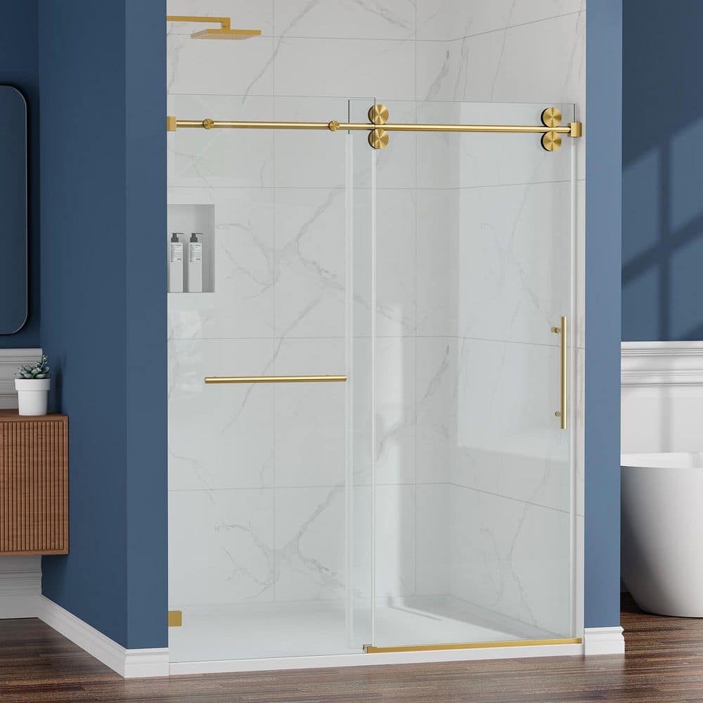 68-72 in. W x 76 in. H Single Sliding Frameless Shower Door Brushed Gold 3/8 in. Clear Glass with Towel Bar price history on PriceWatchPro