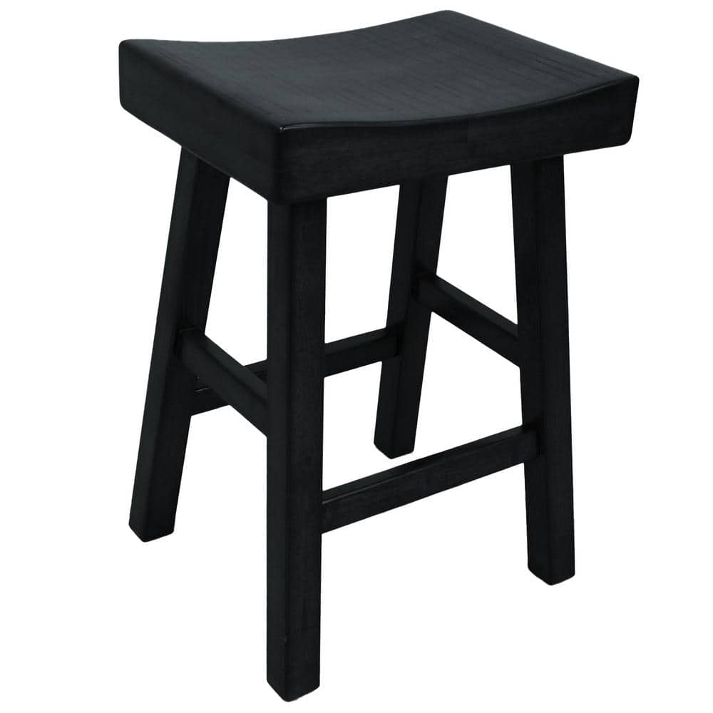 Antique Black Wood Saddle Style Backless Counter Stool 28"