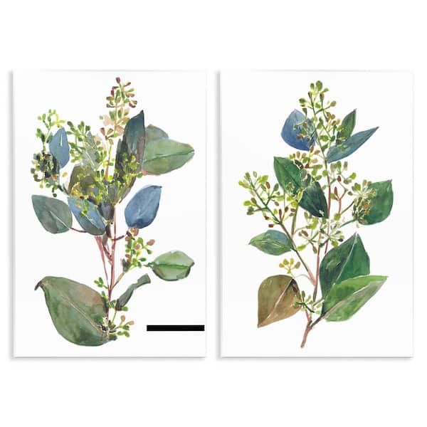 Soft Eucalyptus Plant Ombre Leaves by Melissa Wang 2-Piece Unframed Graphic Art Print Nature 10 in. x 15 in.