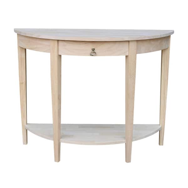 International Concepts 42 in. Unfinished Standard Half Moon Wood Console Table with Storage