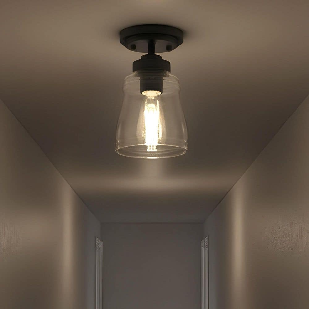 YANSUN 5 in. 1-Light Black Farmhouse Semi Flush Mount Ceiling Light with Clear Glass Shade, Rustic Light for Bedroom, Hallway HA-BX16801AFBK1-1AP3 - The Home Depot
