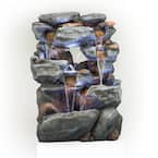 54 in. Tall Indoor/Outdoor 5-Tier Waterfall Rock Fountain with LED Lights