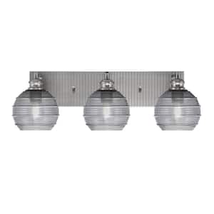 Albany 23.75 in. 3-Light Brushed Nickel Vanity Light with Smoke Ribbed Glass Shades