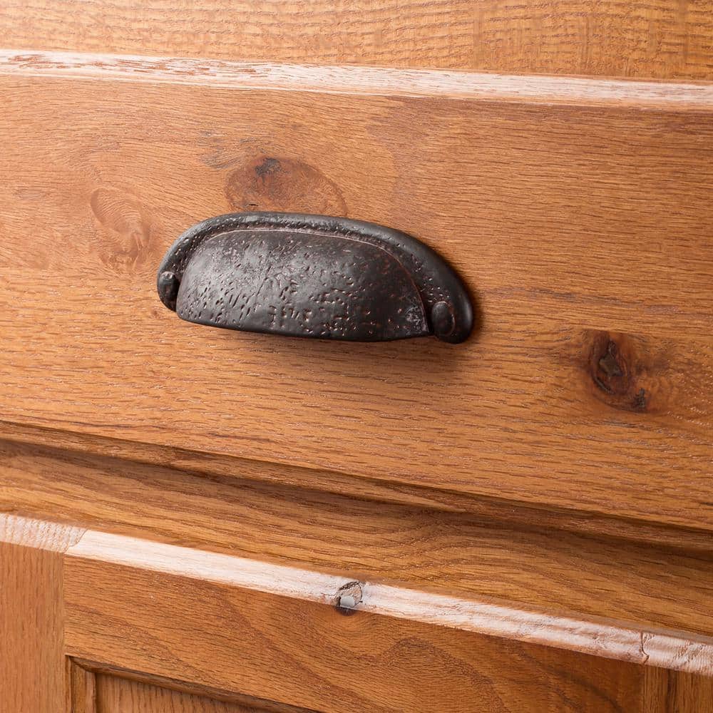 Rustic Iron Matte Finish Cup Drawer Pulls with Mounting Hardware