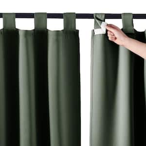 Waterproof Outdoor Patio Porch Curtain Self-Stick Tab Top Blackout Indoor Outdoor Dividers in Greyish Green (Set of 2)