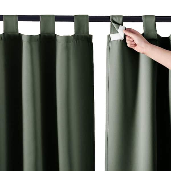 ITOPFOX Waterproof Outdoor Patio Porch Curtain Self-Stick Tab Top Blackout Indoor Outdoor Dividers in Greyish Green (Set of 2)