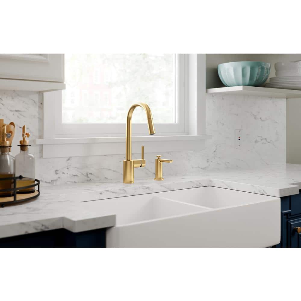Brushed Gold Stainless Steel Modern Kitchen Faucet with Pull-out Spray