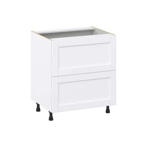 J COLLECTION Milton 30 in. W x 24 in. D x 34.5 in. H Assembled Shaker Drawer Base Kitchen Cabinet in Bright White with 2 Drawers