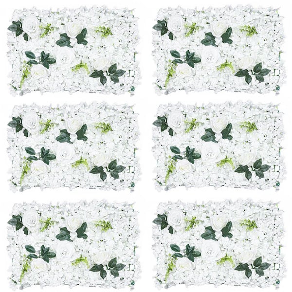 YIYIBYUS 23.6 in. x 15.7 in. White Artificial Rose Hydrangea Floral Arrangements Wall Panels Backdrop Decor (6-Pieces)