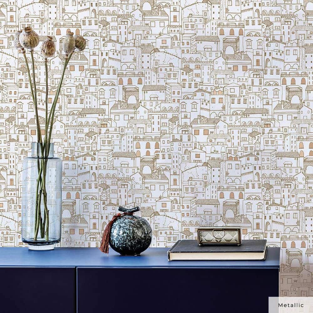 White and Gold Vinyl Peel and Stick Wallpaper Roll