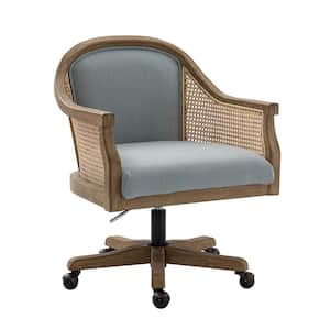 Cyril Blue Adjustable Height Task Chair with Rattan Arms and 360-Degree Spin Rolling Caster Wheels