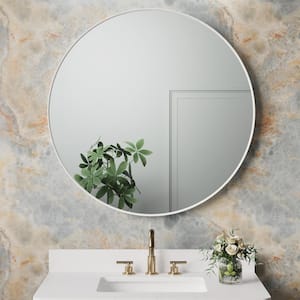 Bella 36 in. W. x 36 in. H Round Aluminum Framed Wall-Mounted Bathroom Vanity Mirror in White