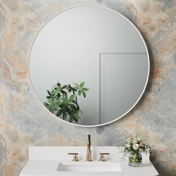 WELLFOR Bella 36 in. W. x 36 in. H Round Aluminum Framed Wall-Mounted Bathroom Vanity Mirror in White